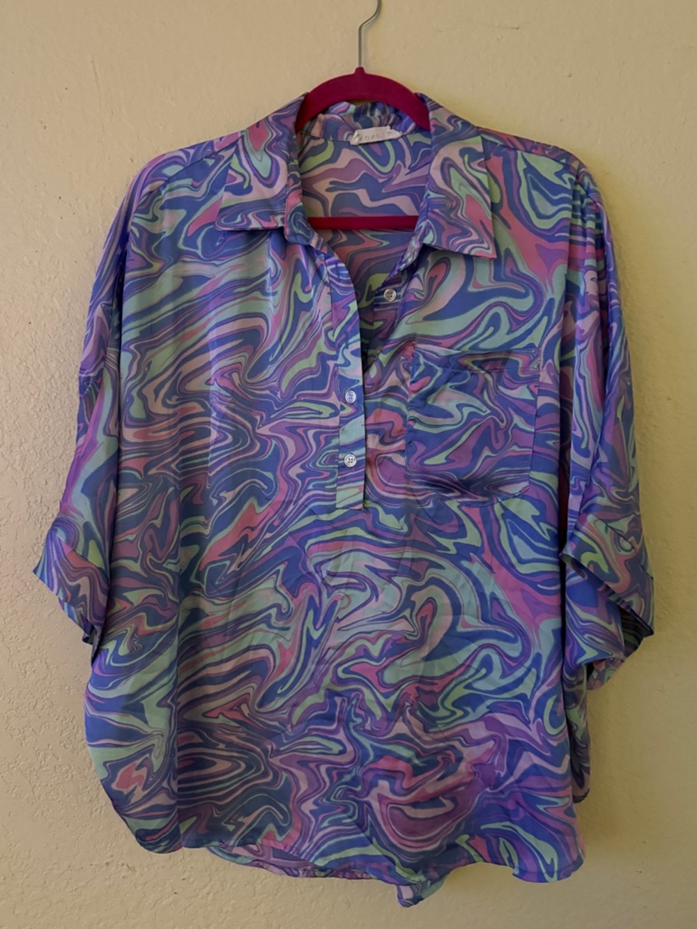 Emily Wonder Brand Swirl Print Blouse in Purple & Pink
